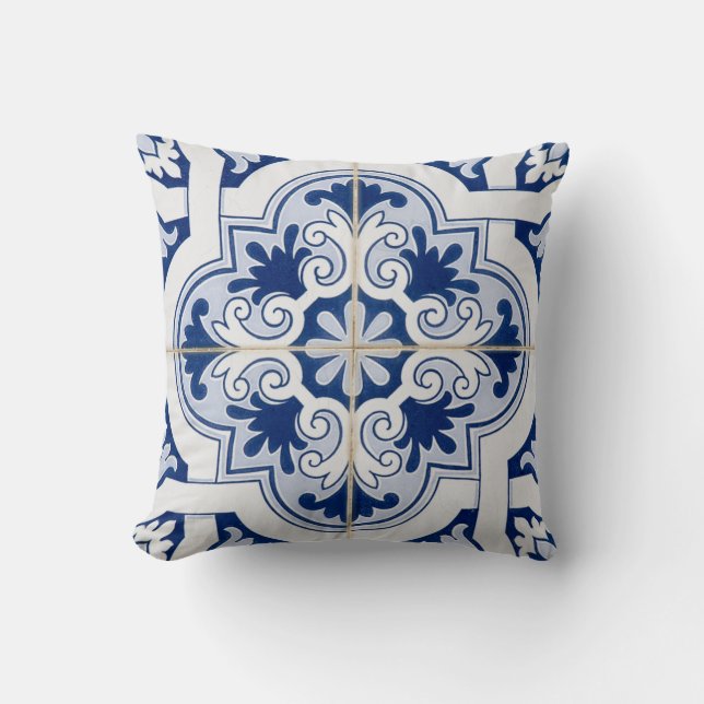 Blue Tile Pillow | Classic Italian Ceramic Accent (Front)