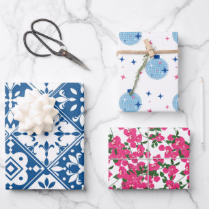 Blue Tile Santorini Greek/ Spanish themed Wrapping Paper Sheet