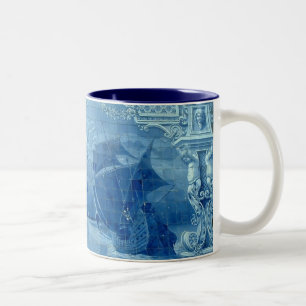 Blue tile Two-Tone coffee mug