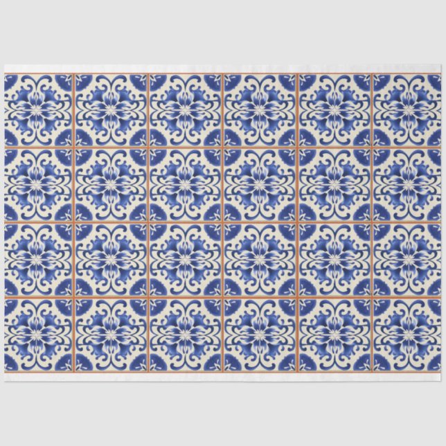 blue tile with orange grout tissue paper (Front)