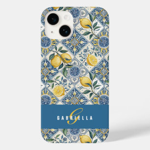 Blue Tile Yellow Watercolor Lemon Name Case-Mate iPhone 14 Case