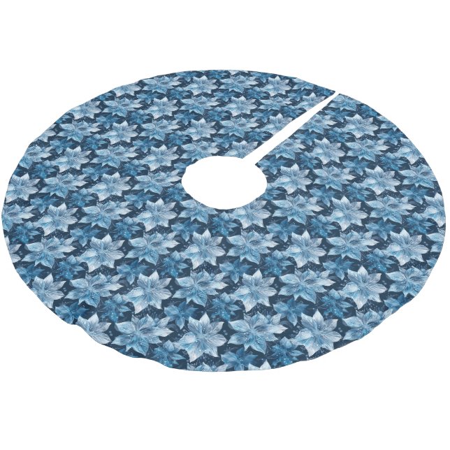 Blue tiled Winter flowers Brushed  Polyester Tree Skirt (Angled)