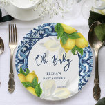 Blue tiles and lemon Amalfi Positano baby shower Paper Plate<br><div class="desc">Oh baby Blue tiles and lemon Amalfi Positano Mediterranean style baby shower template paper plates personalised baby shower tableware</div>