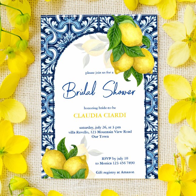 Blue tiles and lemon Amalfi Positano bridal shower Invitation (Creator Uploaded)