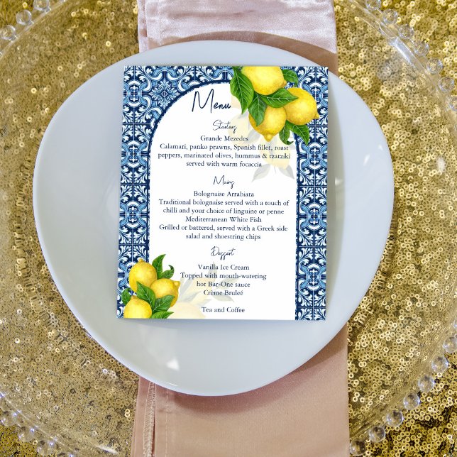 Blue tiles and lemon Amalfi Positano themed menu (Creator Uploaded)