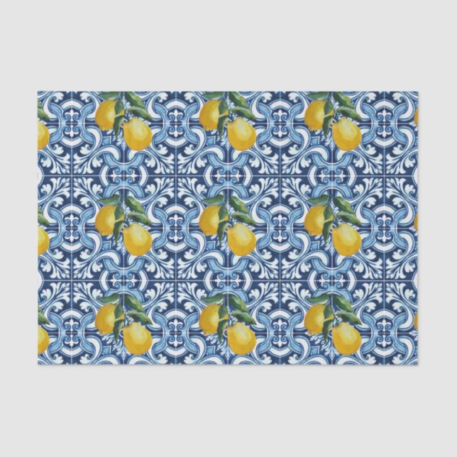Blue tiles and lemons Amalfi Positano themed Tissue Paper (Front)