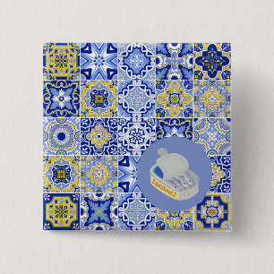 Blue Tiles and Sardines 15 Cm Square Badge