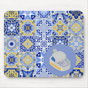 Blue Tiles and Sardines Mouse Pad