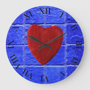 Blue tiles Background with heart Large Clock