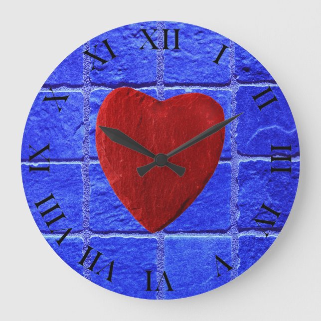 Blue tiles background with heart large clock (Front)