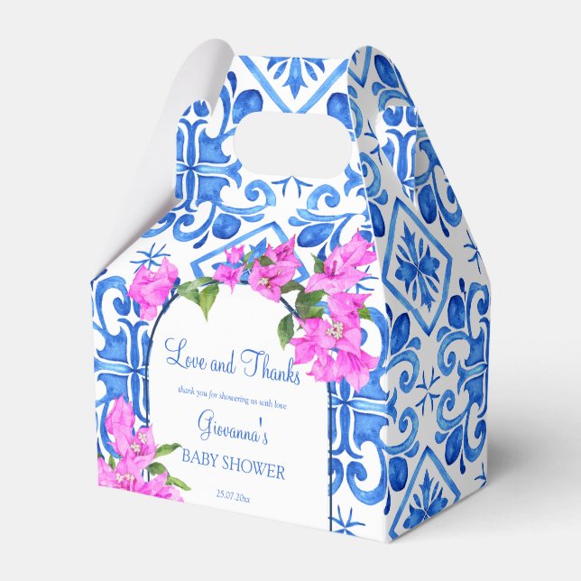 Blue tiles Bougainvillea baby shower custom Favour Box (Front Side)