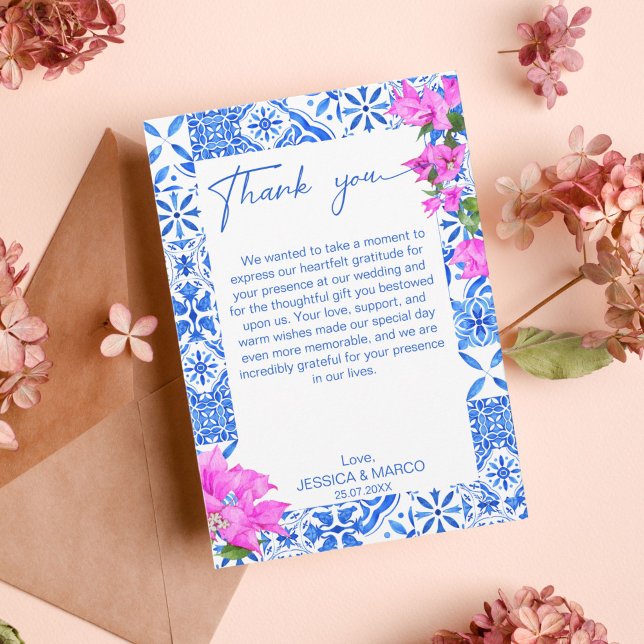 Blue Tiles Bougainvillea elegant  Thank You Card (Creator Uploaded)