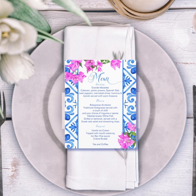Blue tiles Bougainvillea Italian menu template (Creator Uploaded)