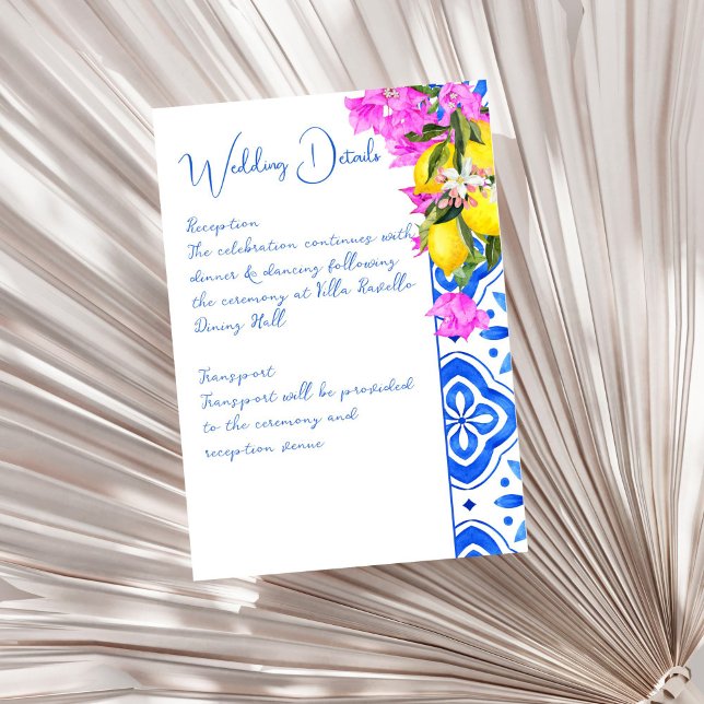 Blue Tiles Bougainvillea lemons elegant wedding  Enclosure Card (Blue Tiles Bougainvillea lemons elegant wedding details Enclosure Card)