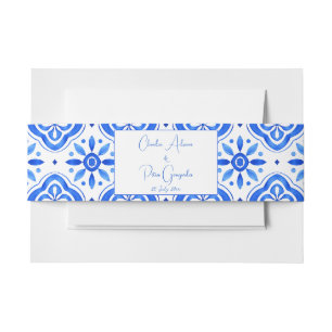 Blue Tiles Bougainvillea lemons elegant wedding  Invitation Belly Band