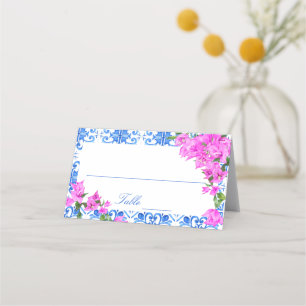 Blue Tiles Bougainvillea Mediterranean themed Place Card