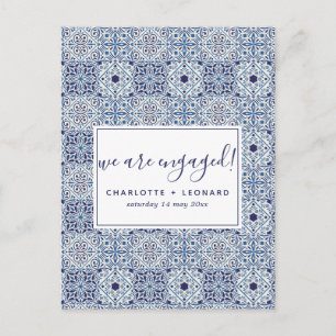 Blue tiles engagement postcard