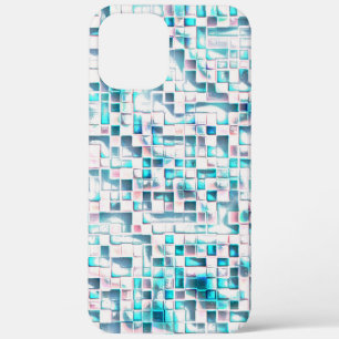 Blue tiles in textured rough style, mosaic square  iPhone 12 pro max case