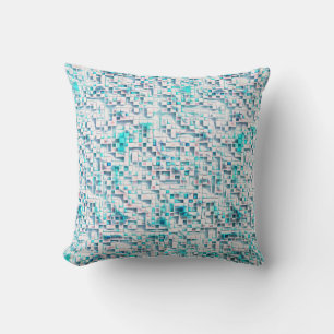 Blue tiles in textured rough style, mosaic square cushion