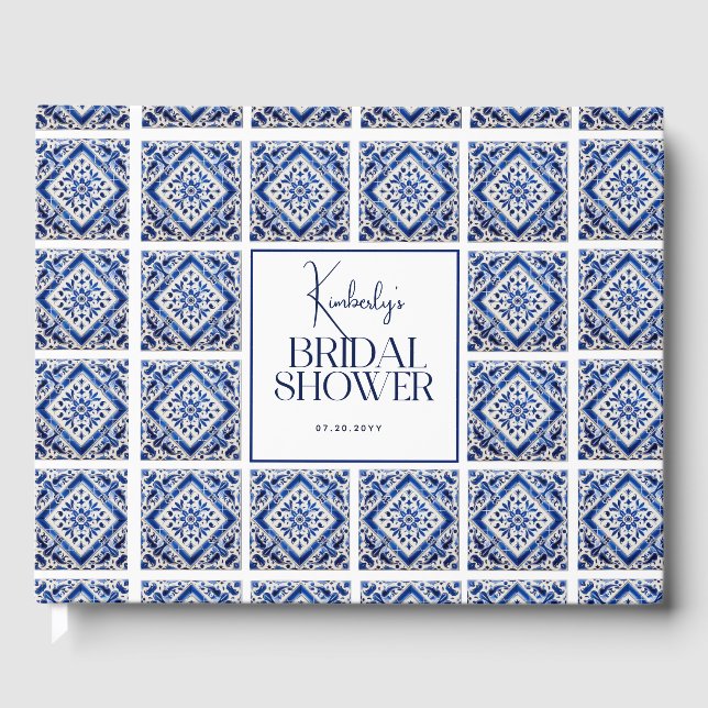 Blue Tiles Italian Mediterranean Bridal Shower Guest Book (Front)