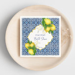 Blue tiles lemon Amalfi bridal shower party custom Napkin<br><div class="desc">Blue tiles lemon Amalfi Positano Mediterranean bridal shower party custom napkins.</div>
