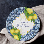 Blue tiles lemon Amalfi bridal shower party Paper Plate<br><div class="desc">Blue tiles and lemon Amalfi Positano Mediterranean style bridal shower personalised paper plates,  Morocco style carved border.</div>