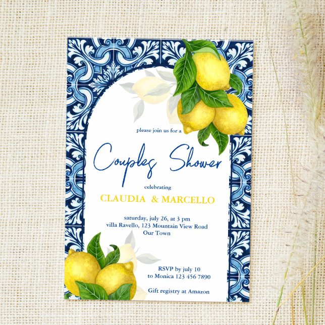 Blue tiles lemon Amalfi Positano couples shower Invitation (Creator Uploaded)