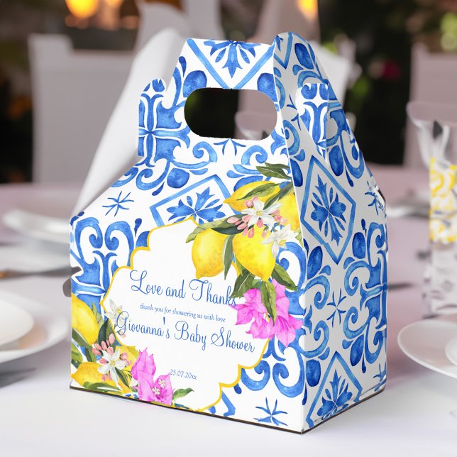 Blue tiles lemon Bougainvillea custom favour gift Box (Blue tiles lemon Bougainvillea custom favor gift Favor Box)