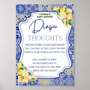 Blue Tiles Lemon Citrus Baby Shower Sign