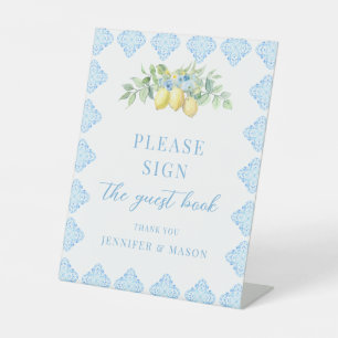 Blue Tiles Lemon Floral Guest Book Wedding Sign