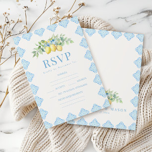 Blue Tiles Lemon Italian Wedding RSVP cards