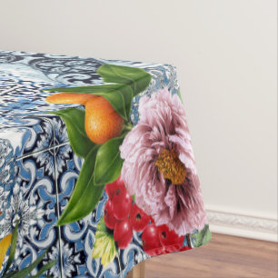 Blue tiles lemon Mediterranean Tablecloth