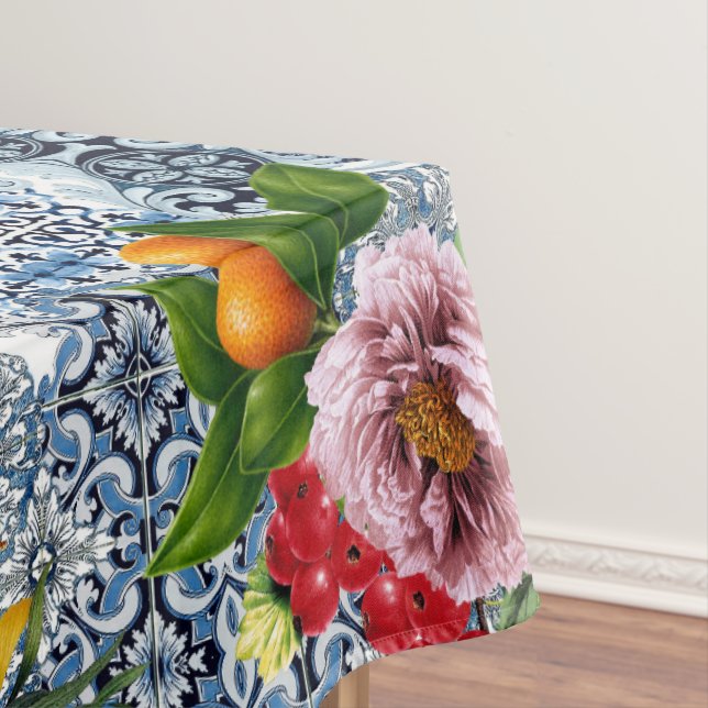 Blue tiles lemon Mediterranean Tablecloth (In Situ)