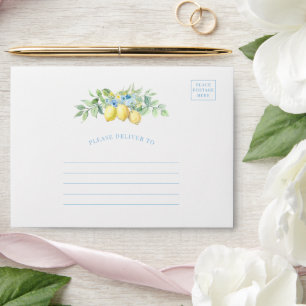 Blue Tiles Lemon Mediterranean Wedding Envelope