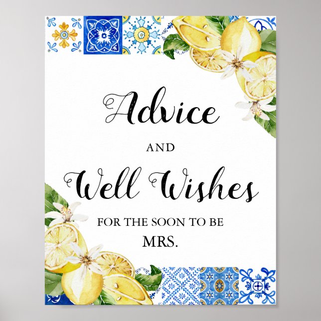 Blue Tiles Lemons Advice and Well Wishes Sign (Front)