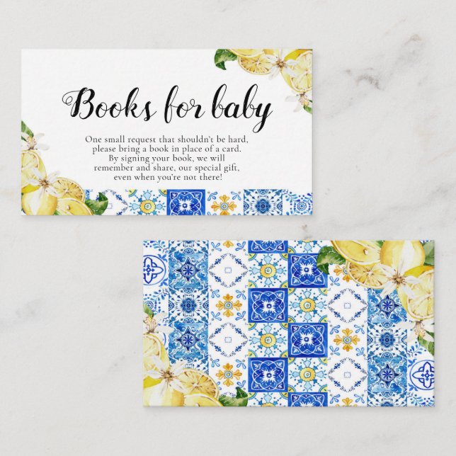 Blue Tiles Lemons Baby Shower Books for Baby Card (Front/Back)