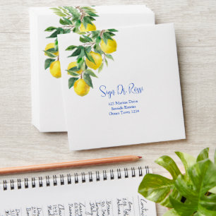 Blue tiles lemons Italian addressed envelopes