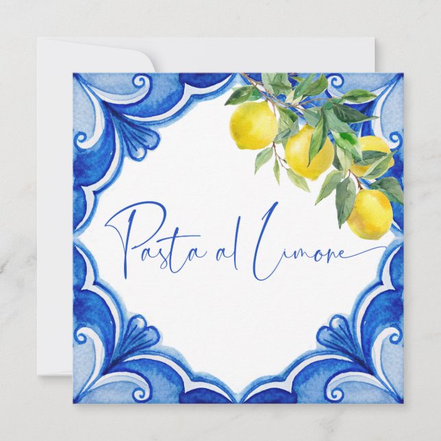 Blue tiles lemons Italian bridal shower Invitation (Front)