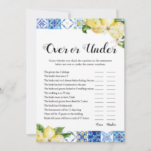Blue Tiles Lemons Over or Under Bridal Shower Game Invitation