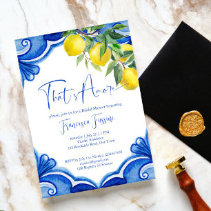 Blue tiles lemons that's amore bridal shower invitation