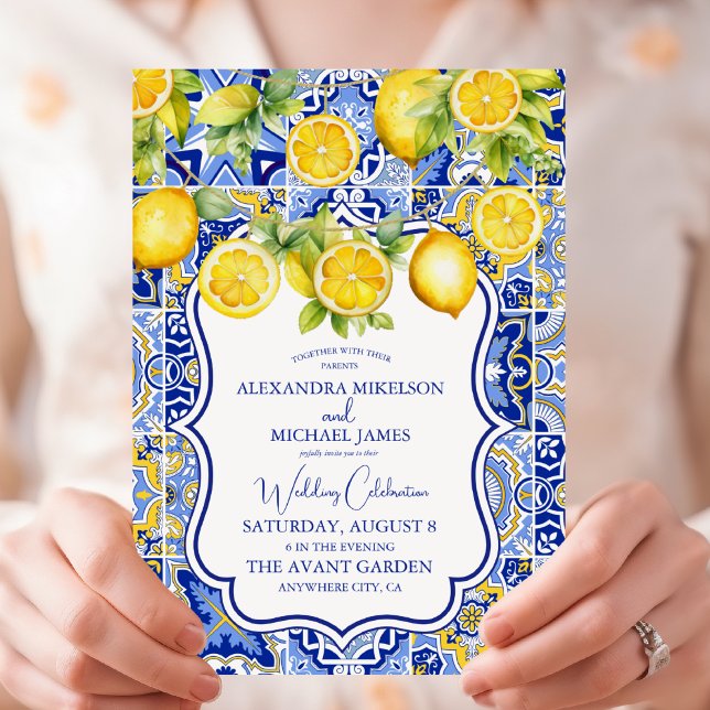 Blue tiles Lemons Wedding Invitation (Creator Uploaded)