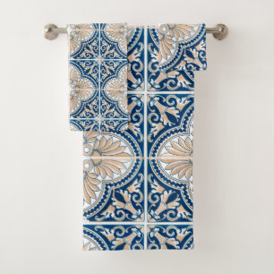 Blue tiles Mediterranean Bath Towel Set