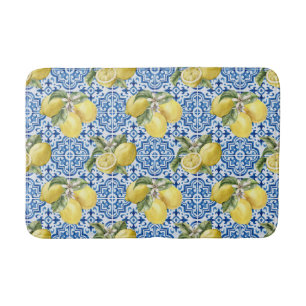 Blue Tiles Mediterranean Lemon Pattern Bath Mat