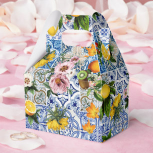Blue Tiles Mediterranean Lemon Pattern Favour Box