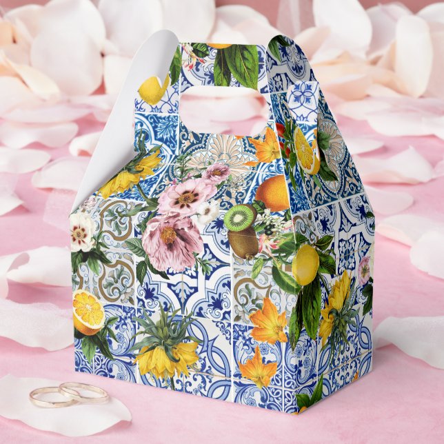 Blue Tiles Mediterranean Lemon Pattern Favour Box (Wedding)