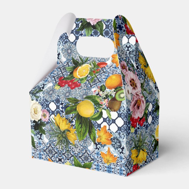 Blue Tiles Mediterranean Lemon Pattern Favour Box (Front Side)