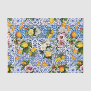 Blue Tiles Mediterranean Pattern Tissue Paper
