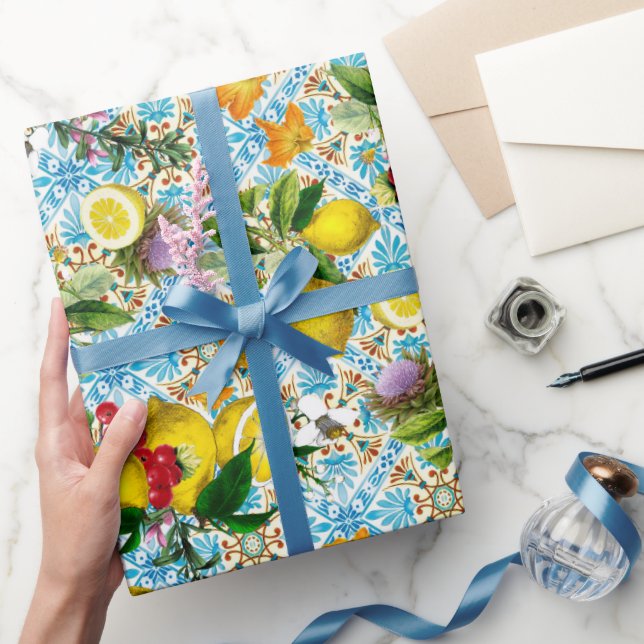 Blue Tiles Mediterranean Pattern Wrapping Paper (Gifting)