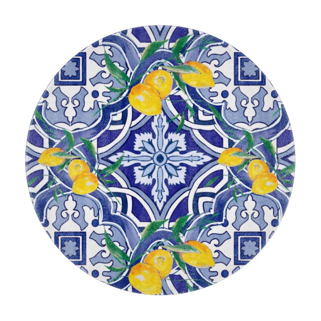 Blue tiles,Mediterranean tiles,majolica    Cutting Board (Front)