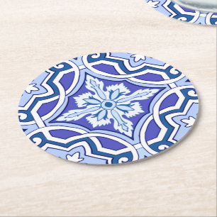 Blue tiles,Mediterranean tiles,majolica  Round Paper Coaster